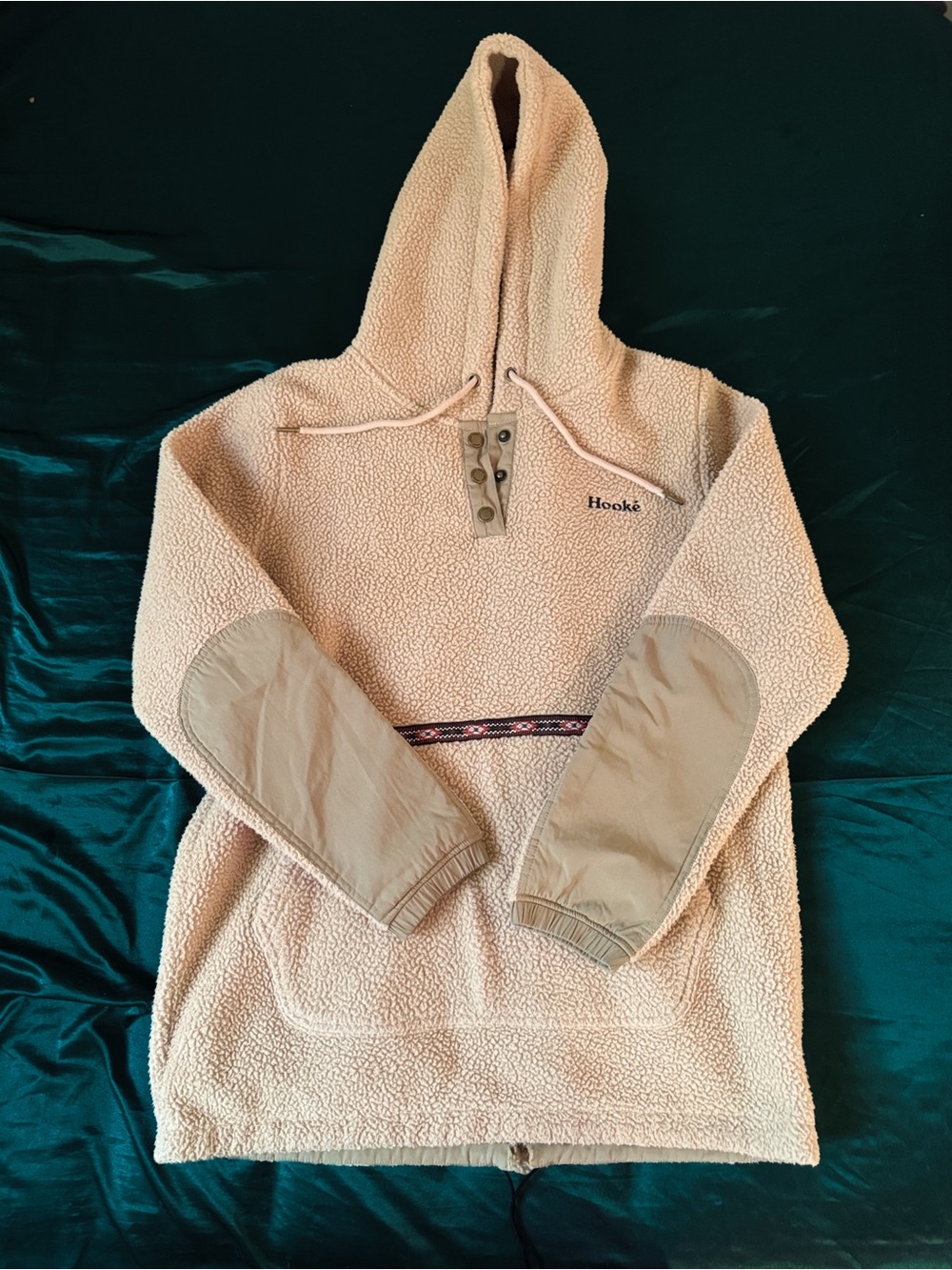 HOOKE Cream Sherpa Hoodie with Contrast Elbow Patches